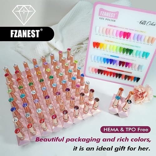 FZANEST 72pcs Gel Nail Polish Set, Hema-free Tpo-free 68 Bright Summer Candy Colors With Top Base Coat Builder Gel Soak Off Nail Salon Kit thumbnail 6