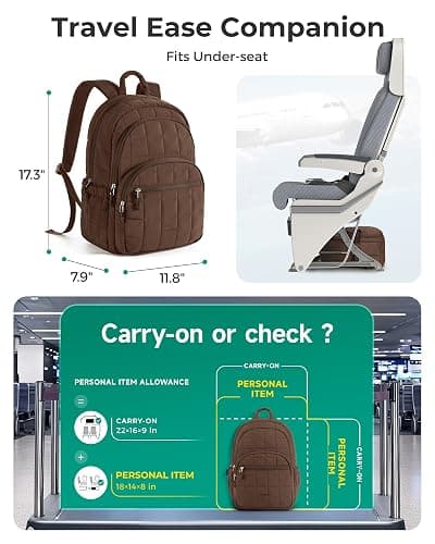 BAGSMART College Laptop Backpack, Travel Backpack for Women, Quilted Casual Daypack, Water-Resistant Bookbag for 15.6 Inch Laptop, Chocolate thumbnail 4