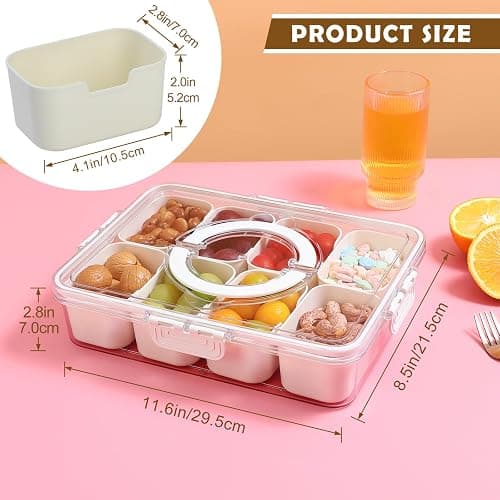 NOIRUC-CZ Divided Clear Snackle Box with Lid and Handle Food Serving Tray Fruit & Veggie Container with 8 Detachable Dividers Portable Snack Platters Charcuterie Board Container for Party, Travel thumbnail 3