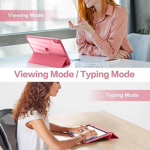 Vobafe Case for iPad A16 11th Generation 11 Inch 2025/iPad 10th 10.9" 2022 | with Pencil Holder, PC Clear Hard Back Cover, Slim Trifold Stand Case Support Touch ID, Auto Wake/Sleep, Pink thumbnail 5