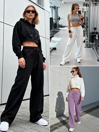 Trendy Queen Womens Wide Leg Fleece Lined Sweatpants Winter Baggy Lounge Travel Pants Fashion Outfits 2025 Joggers Clothes thumbnail 4