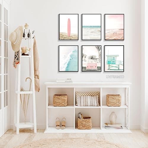 mifyuibytr Set of 6 Beach Canvas Wall Art, 12x16in Tropical Summer Ocean Coastal Posters, Preppy Gallery Beach Prints, Girly Nautical Surfboard Bus Room Decor, California Beachy Pictures Unframed thumbnail 8