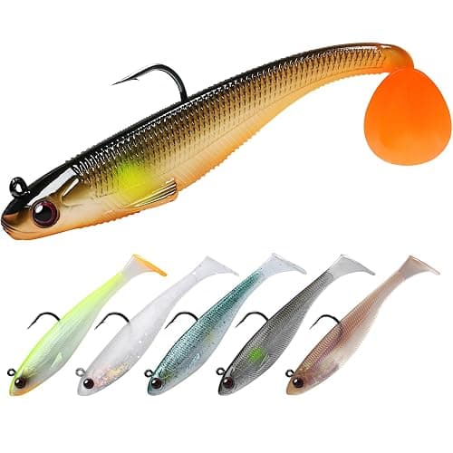 TRUSCEND Easy Catch Pre-Rigged Soft Lures, Unique Vibrating Swim Action and Trembly Sinking Move for More Bites, Amazing Soft Swimbait for Family Fishing, Fishing Lures for Bass Trout Crappie Walleye - Image 1