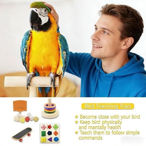 Saderoy 5 Packs Bird Toys Parrot Training Toys Parrot Wooden Block Puzzles Toy Bird Basketball Toy Small Sepak Takraw Bird Skateboard Bird Stacking Toy for Birds Parrot Training thumbnail 6