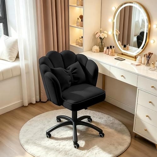 XUEGW Petal Desk Chair with Bow Cushion Velvet Vanity Chair with Wheels, Upholstered Home Office Chair for Girls Women, Mid-Back Swivel Computer Task Chairs for Living Room Bedroom thumbnail 8
