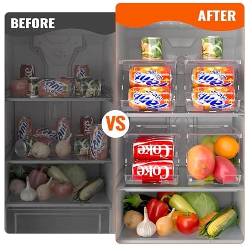 SCAVATA 2 Pack Soda Can Organizer for Refrigerator, Stackable Canned Food Pop Cans Container Can Holder Dispenser with Lid for Fridge Rack Freezer, Clear Storage Bins-Holds 12 Cans Each (Clear) thumbnail 7