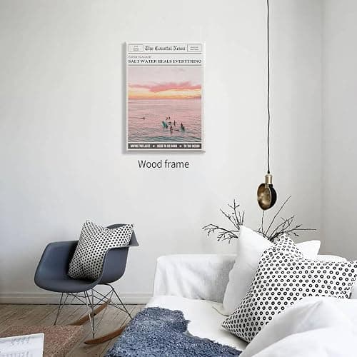 Pink Beach Newspaper Posters Vintage Fashion Coastal Girl Surf Wall Art 08x10 inch Framed Grainy Salt Water Heals Everything Canvas Prints for College Dorm Bedroom Wall Decor thumbnail 5