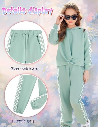 Auiopila Girls Outfits Casual Tops Twist Front Pullover Hoodies Long Sleeve Fashion Sweatshirts and Sweatpants Girl Clothes thumbnail 7