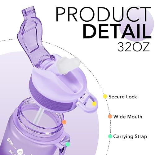 Hyeta 32oz Water Bottles with Straw - Stay Motivated and Hydrated with Convenient Times to Drink Markings, Durable, Leak-proof thumbnail 4