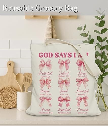 LUERHUI Aesthetic Christian Gifts Tote Bag for Church, Religious Tote Bag for Bible Study, Medium Size with Inner Pocket thumbnail 7