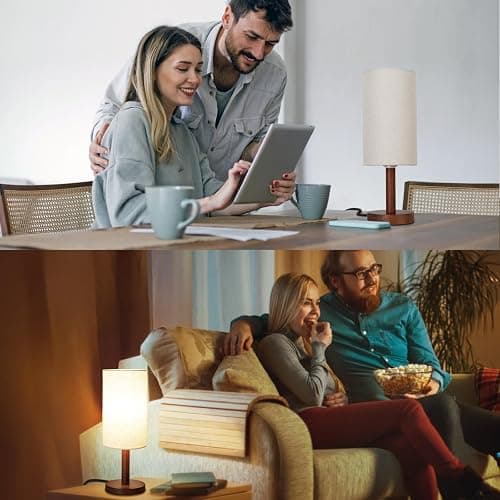 Small Table Lamp for Bedroom, Nightstand Lamp Linen Lampshade Bedroom Wood Base Small Bedside Lamp for Night Stands, Desk Lamps for Reading Living Room, Office (LED Bulb Included) (Black-Walnut Wood) thumbnail 5