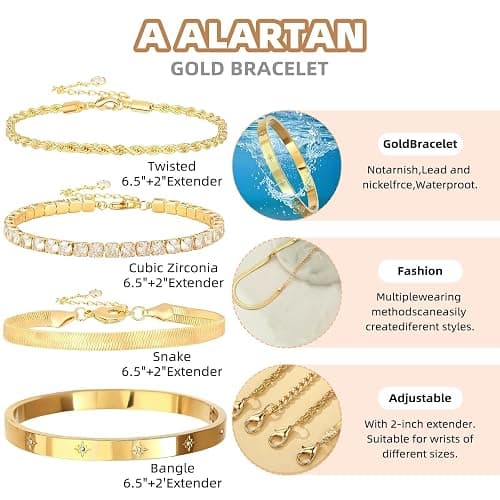 Guidre 10Pcs Goldene Boho Armreifen Set Damen–Stapelbare Vintage Armbänder,Indian Bracelet Set,Goldene Armreifen für Hochzeit/Party, Arm Jewelry for Women Wedding Party thumbnail 2