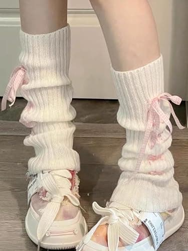 Sksshion Y2K 80s Leg Warmers for Women Bow Tie Rib Knit Leg Warmer Winter Boot Socks thumbnail 2