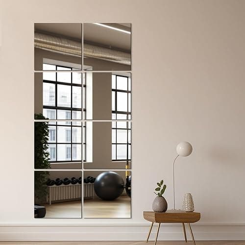 Delma Glass Full Length Wall Mirror Tiles, 22'' x 22'' x 4PCS, Frameless Full Body Mirror Tiles for Bedroom, Full Length Mirror Wall Mounted for Home Gym, Door (Glass - 22'' x 22'' - 4PCS) thumbnail 3