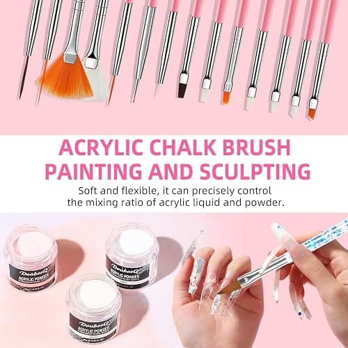 Acrylic Nail Art Kit-Nail Art Manicure Set Acrylic Powder Brush Glitter File French Tips U V Lamp Nail Art Decoration Tools Nail Drill kit for beginners with everything at home (White) thumbnail 7