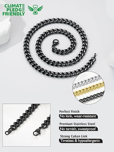 Curb Chain Necklace Black Chunky Double Tight Cuban Link thumbnail 4