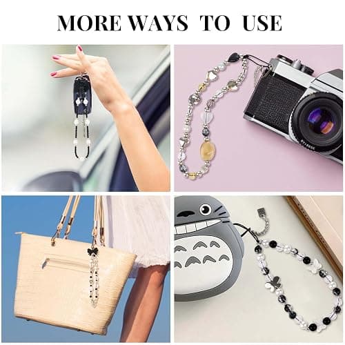 Draupnir 4pcs Phone Charms Strap, Butterfly Bow Camera Strap Wrist Beaded Phone Bracelet Wrist Straps, Pearl Bracelet Lanyard Keychain Charm for Women thumbnail 7