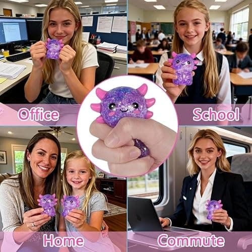 Djyxoglyn Axolotl Squishy Stress Relief Toy – Glitter Fidget Toy Cute Squeeze Toy for Kids & Adults, Sensory Anxiety Relief Squishy Toy, Party Favor Desk Fidget (Purple Sitting Style) thumbnail 4