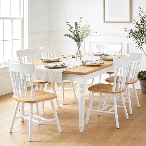 chairus White Windsor Dining Chairs Set of 2, Farmhouse Wooden Dining Room Chairs with Spindle Back & Turned Legs, Rustic Vintage Colonial Side Kitchen Chairs thumbnail 5