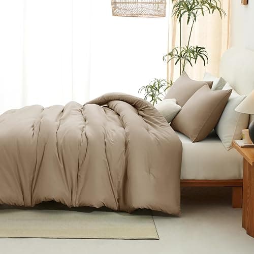CozyLux Comforter Full Size Set Taupe, 3 Pieces Solid Lightweight Soft Bed Set for All Season, Luxury Breathable Quilted Style Microfiber Down Alternative Bedding Sets (1 Comforter & 2 Pillowcases) thumbnail 9
