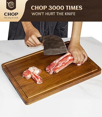 Large Acacia Wood Cutting Board for Kitchen, 17x12 Inch Reversible Wooden Chopping Board Charcuterie Board with Juice Grooves and Handle for Meat, Cheese, Vegetables, Fruits, Bread thumbnail 6