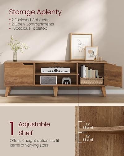 VASAGLE TV Stand for 65-Inch TVs, Entertainment Center with Adjustable Shelf, 58-Inch Long Media Console Table, Transitional Style, for Living Room, Bedroom, Honey Brown ULTV556K01 thumbnail 4