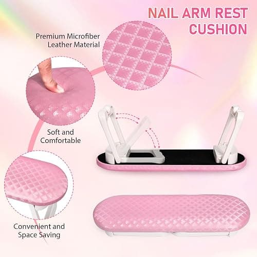 krofaue Nail Hand Rest - Folding PU Leather Arm Rest for Nails Tech with Nail Mat, Cushion Nail Hand Rest Stand for Acrylic Nails Professional Nail Pillow for Manicure Pedicure Salon Home (Pink) - Pink Nail Hand Rest thumbnail 3