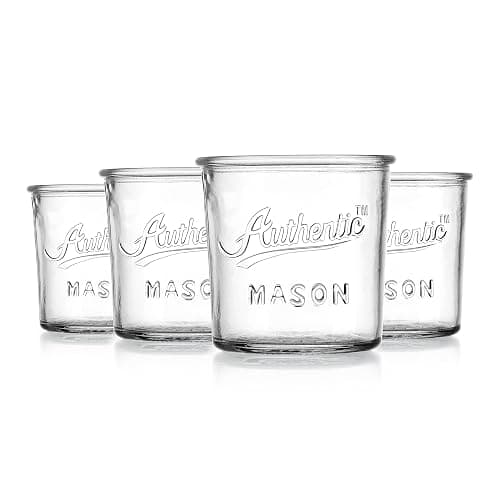 Glaver's Embossed Vintage Drinking Glasses Set of 4 Authentic Mason Vintage Glassware - 12 oz. Clear Glass Tumblers for Cocktails, Water, and Juice. - Authentic-1 thumbnail 4