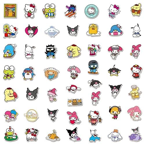 50 Pcs My Melody and Kuromi Stickers, Hello Kitty Kitty Stickers Pompompurin Keroppi Sticker, Cute Sticker Japanese Kawaii Decals for Kids Teens Adults((XSLO) thumbnail 3