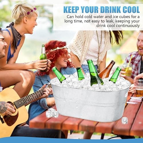 OBTANIM 4 Pack 4 Gallon Galvanized Ice Buckets Metal Champagne Drink Cooler Storage Ice Tub with Carry Handles for Beer Cocktails Wine Beverage Home Parties Bar Cooling Supplies thumbnail 5