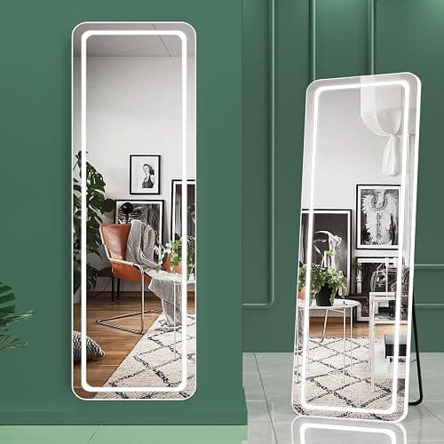 Hasipu Full Length Mirror with Lights, 56" x 16" LED Floor Mirror, Full Body Dressing Standing, Hanging Mounted Mirror for Living Room Bedroom Cloakroom, Round White thumbnail 8