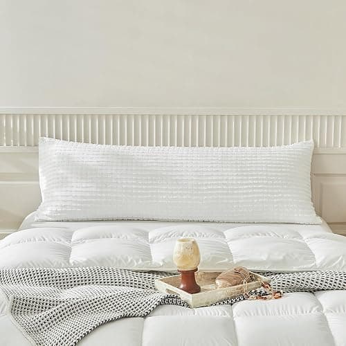WARMDERN White Pillow Covers Body Pillow Cover Soft Microfiber Pillow Cases Set of 1 Boho Textured Pillowcase with Envelope Closure(White, Body-1 20x54 Inches) thumbnail 3