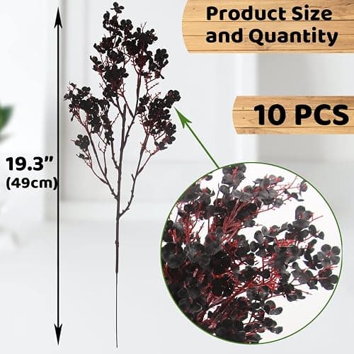 Hananona 10 Pcs Babys Breath Artificial Flowers Black Fake Silk Flowers for Halloween Home Decor Floral Arrangement Table Centerpieces (10, Black) thumbnail 3
