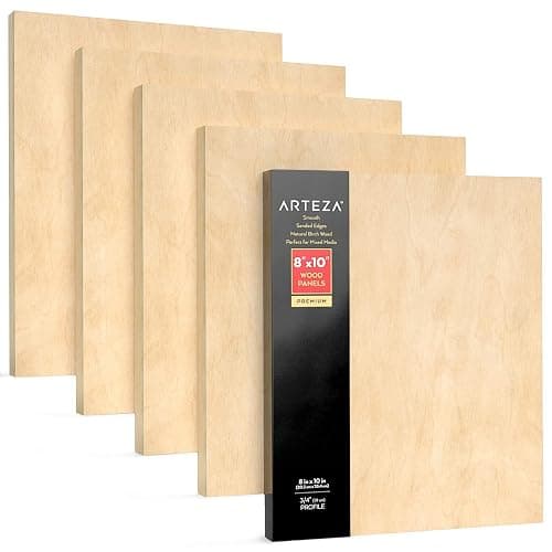 ARTEZA Wooden Canvas Board, 8x10 Inch, Pack of 5 | Cradled Birch Panels for Painting, Acrylic Pouring, Encaustic Art & Wood Burning thumbnail 3
