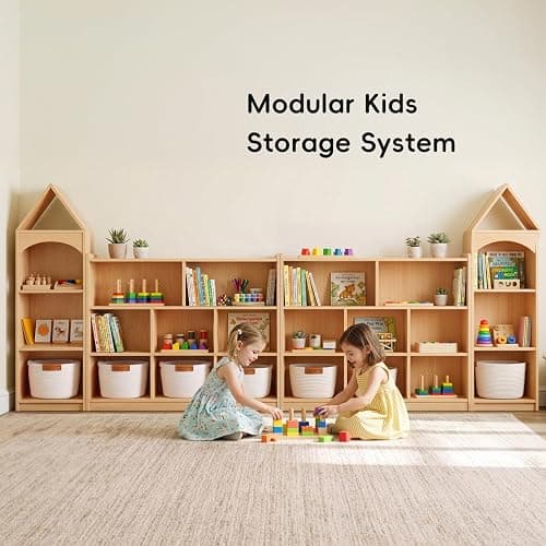 OOOK Montessori Toy Shelf, 3-Tier Large Toy Storage Organizer with 8 Cubby | FSC Plywood, Wooden Storage Cabinet, Montessori Shelf for Playroom, Nursery, Preschool, Classroom, 44.6"W×11.7"D×35.4"H thumbnail 4