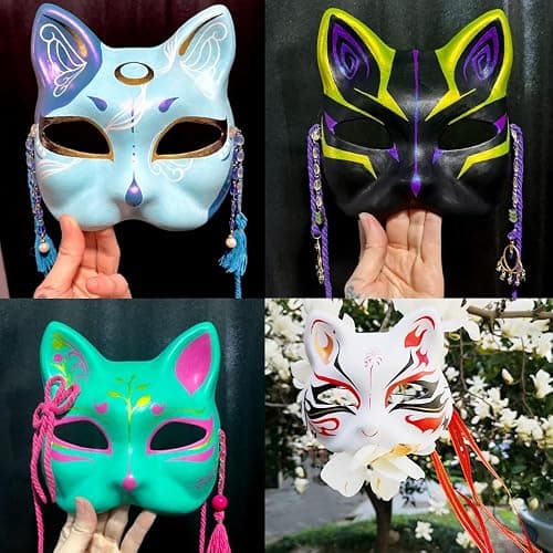ChicRosa 5 Pcs Cat Masks White Paper Blank Hand Painted Masks Halloween Masquerade Costume Cosplay Accessories thumbnail 9