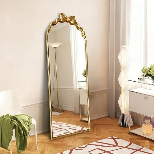 Scoffee Gold Bow Full Length Mirror Arch Wall-Mounted Floor Standing Dressing Decor Mirror for Bedroom Living Room Home Decor thumbnail 7