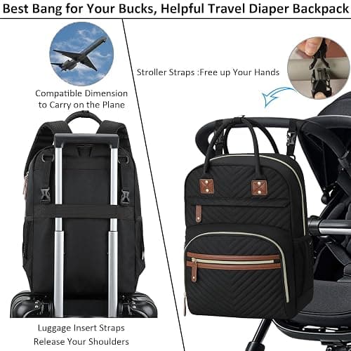 Tenot Diaper Bag Backpack for Women Large Capacity with Insulated Pockets Multifunctional Diaper Bags For Baby Girl Boy Waterproof Baby Bags For Mama Maternity Travel Bag Black thumbnail 5