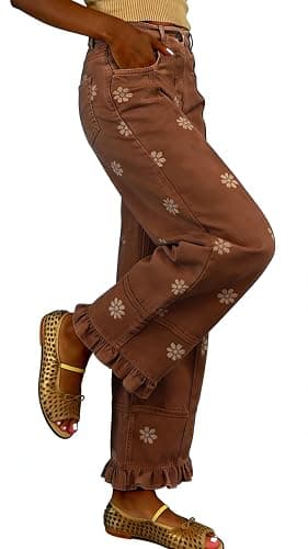 utcoco Barrel Jeans Women 2026 Floral Print Wide Leg Jeans Y2k Patchwork Baggy Boyfriend Denim Pants thumbnail 4