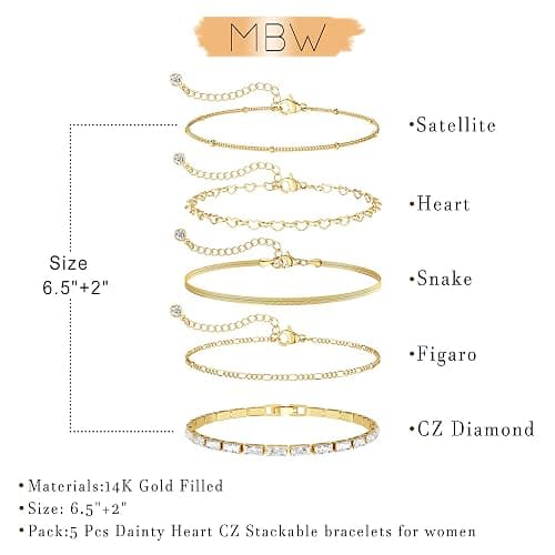 MBW Gold Bracelets for Women Trendy, Dainty 14K Gold Plated Bracelet Stack Beaded Chain Bracelet Set Thin Small Cute Paperclip Bracelets Fashion Waterproof Jewelry Gift Gold Accessories for Women thumbnail 7