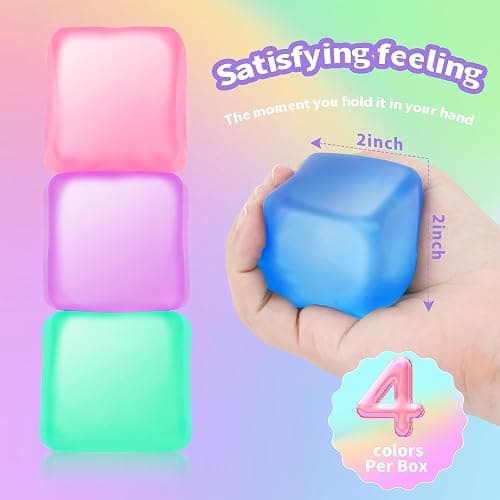 Fidget Toy Stress Cube 4 Pack, Cube Squishies Anxiety Stress Relief with Thick Substance,Fidgets for Classroom,Stress Balls for Adults Kids Children Teens thumbnail 2