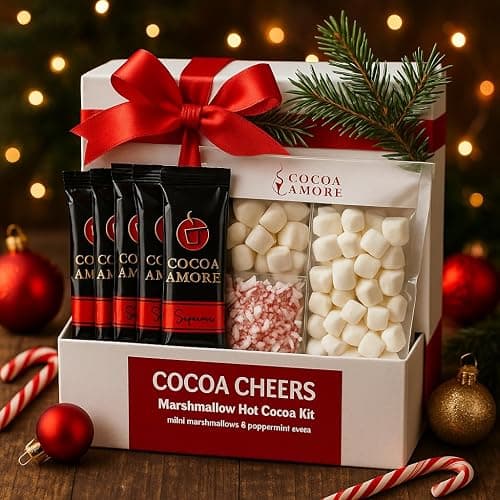 Hot Chocolate Cocoa Mix Gift Kit - Supreme Gourmet Cocoa Mix Packets, Crushed Peppermint & Mini Marshmallows | Instant Drink 4 Servings 8 oz - Image 1