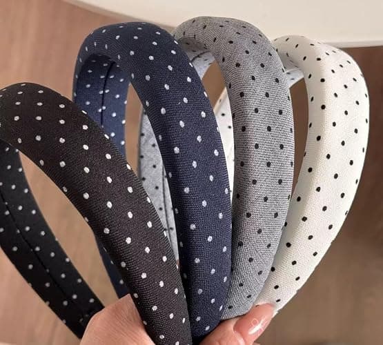 Huachi Polka Dot Headbands for Women Non Slip Trendy Headbands for Women’s Hair Cute Headband for Girls, Elastic Hair Bands for Womens Fashion Accessories for Women 4PCS - Image 1