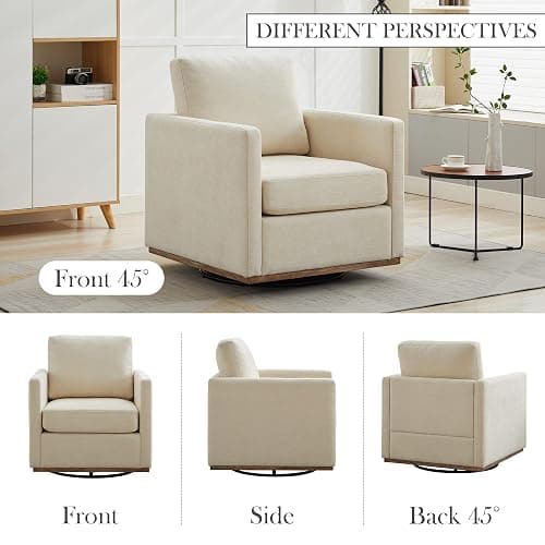 Aoiy & Wifon 30.7" W Swivel Accent Chair, Mid Century Modern Swivel Chair for Living Room, Comfy Small Accent Chair, Wavy Chenille, Beige thumbnail 7