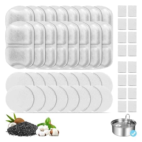 16 Set Dog Fountain Filter Replacement for 7L/230oz/1.8G Stainless Steel Dog Water Dispenser, YOIHABV Cat Fountain Filters, Triple Filtration Pet Water Filter, Replacement Filters and Sponges - Image 1