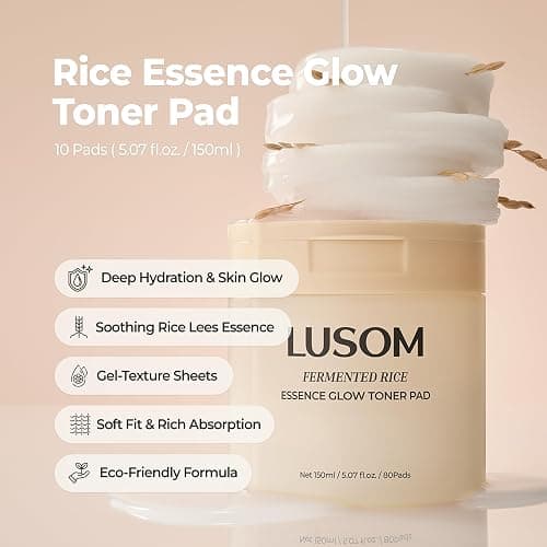 LUSOM Fermented Rice Essence Glow Toner Pad, 80 Pads (5.07 fl.oz/150ml) | Korean Skincare, Rice Essence, Toner Pads, Deep Hydrating & Soothing, Daily Care, For Sensitive Skin, Cooling & Gentle Care thumbnail 2