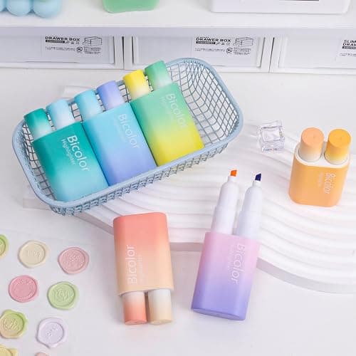 COLNK Cute Highlighter Pens Assorted Colors, 2- in-1 Highlighters Pens 12 Colors, Chisel Tip, Bicolor Aesthetic Highlighter Marker Pens Set for School Supplies,Pack-6 thumbnail 5
