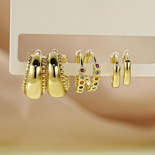 4Pairs Statement Gold Hoop Earrings for Women Trendy,Surgical Steel Gold Plated Hoop Hypoallergenic Earrings Set,Titanium Hoops Earring Stacks,CZ Cartilage Huggie Hoops Earring Gifts for Girlfriend thumbnail 5