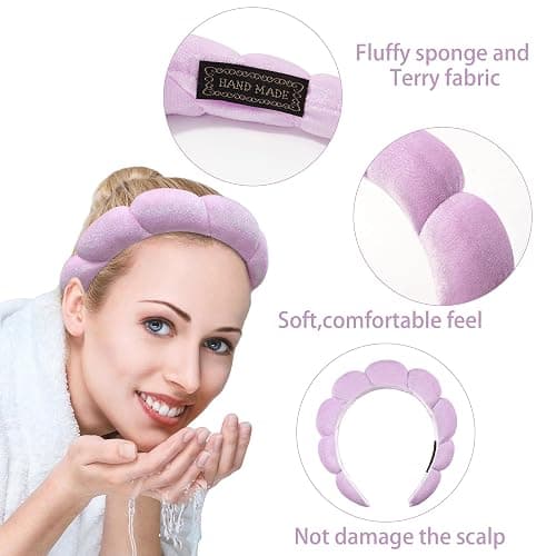 Ayesha Spa Headband for Women Sponge Headband for Washing Face Clouds Soft Hairband Makeup Headbands for Women Girls Shower Makeup Skincare (Purple) thumbnail 4