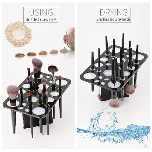 Luckyiren Acrylic Makeup Brushes Drying Rack, Brushes Dryer, Collapsible Holder Stand Tree Tray Support Display for Makeup Artist Nail Brushes Paintbrushes Makeup Lovers, 28 Slot, Black, Unisex thumbnail 4